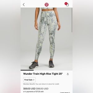 Lululemon wunder under train high raise tights